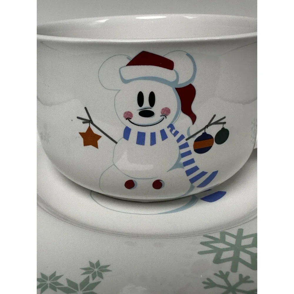 Disney‎ Plate Mug Mickey Mouse Snowman Snowflakes Santa ornament Christmas set